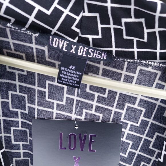 Love X Design Dress 4X Sleeveless Black Geometric Empire V-Neck Tie-Back Midi - Picture 8 of 11